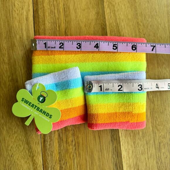 Rainbow Sweatband Set Headband Wristband Jogging Costume Party Unisex One Size - Picture 4 of 4
